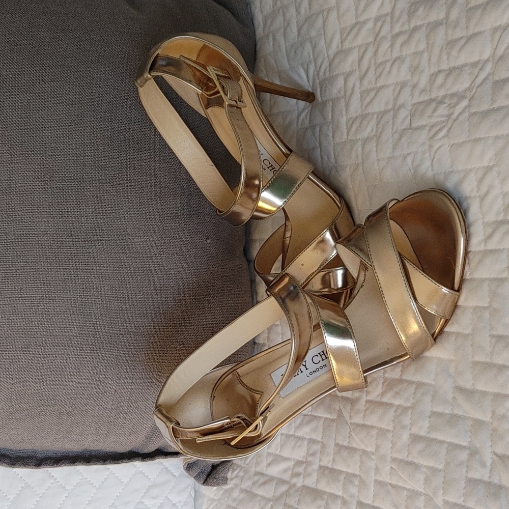 JIMMY CHOO Louise mirror gold heels